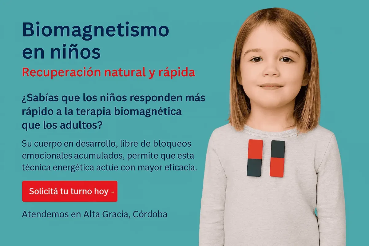 Niña sonriendo con pares biomagneticos en timo